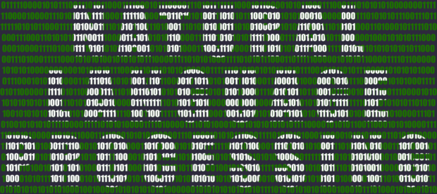 the phrase "natural language processing" made up from binary code.