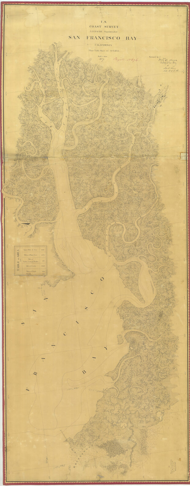 A map of the San Francisco Bay. It's very detailed and showed the bounds of the Bay and its connecting rivers and streams.